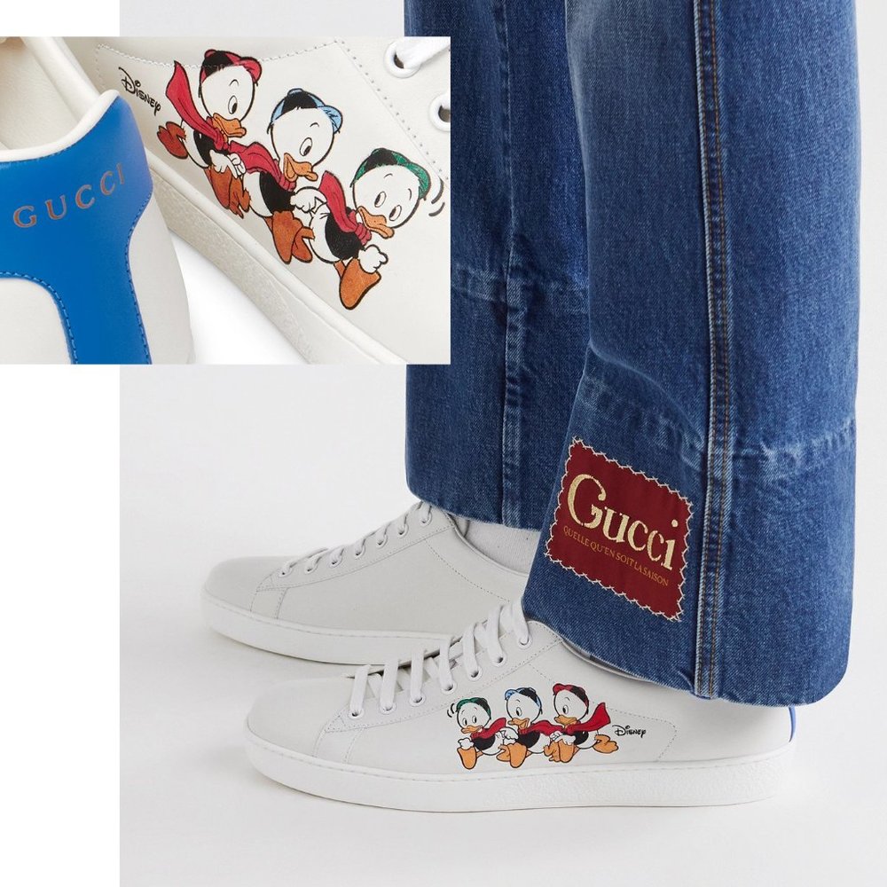 GUCCI SNEAKERS MENS LEATHER DISNEY ACE HUEY DEWEY LOUIE LOGO SHOES 9G US 9.5